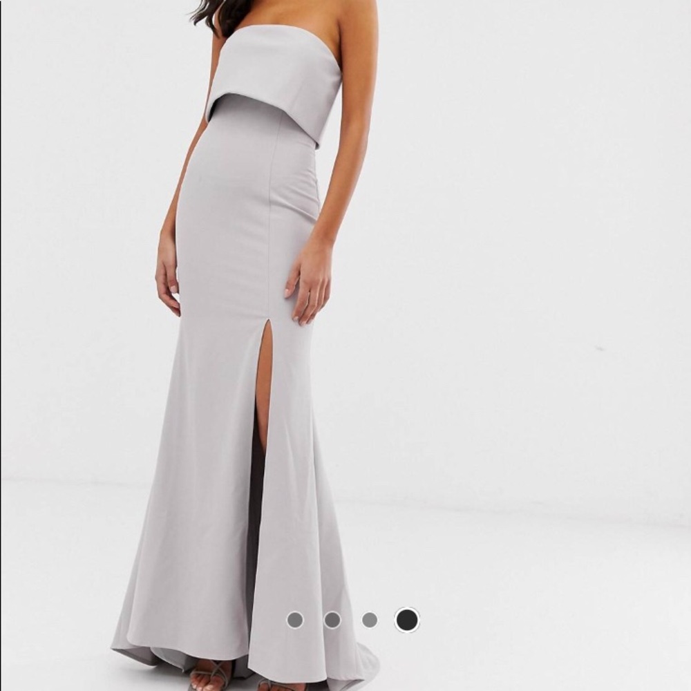 ASOS Grey Bandeau overlay maxi dress with leg slit